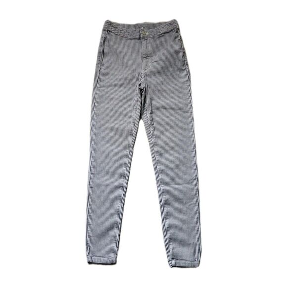 Free People Denim - Free People High Rise Skinny Jeggings Gray White Stripe Stretch Lightweight 25